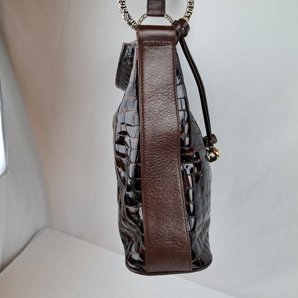 Brighton Cher Croc Embossed Glossy Patent Leather Hobo Bag - Picture 4 of 16